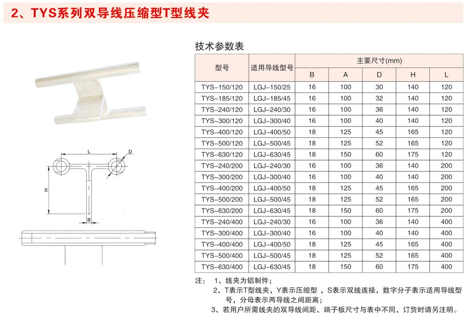 TYS系列双导线压缩型T型线夹