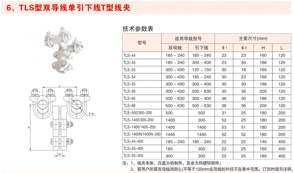 TLS型双导线单引下线T型线夹