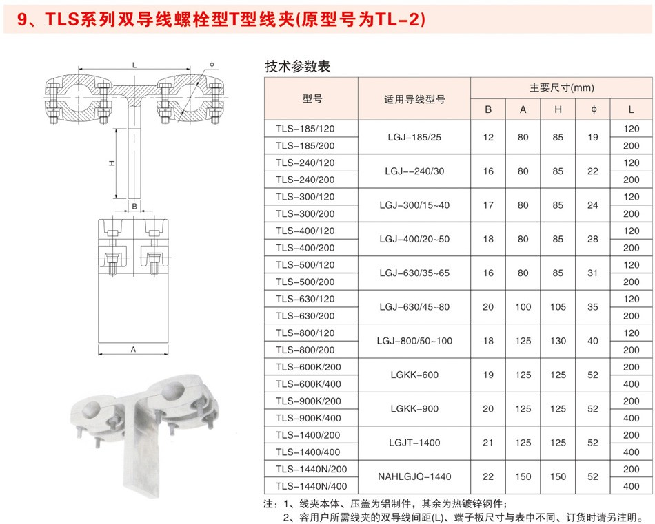 TLS系列双导线螺栓型T型线夹（原型号为TL-2）