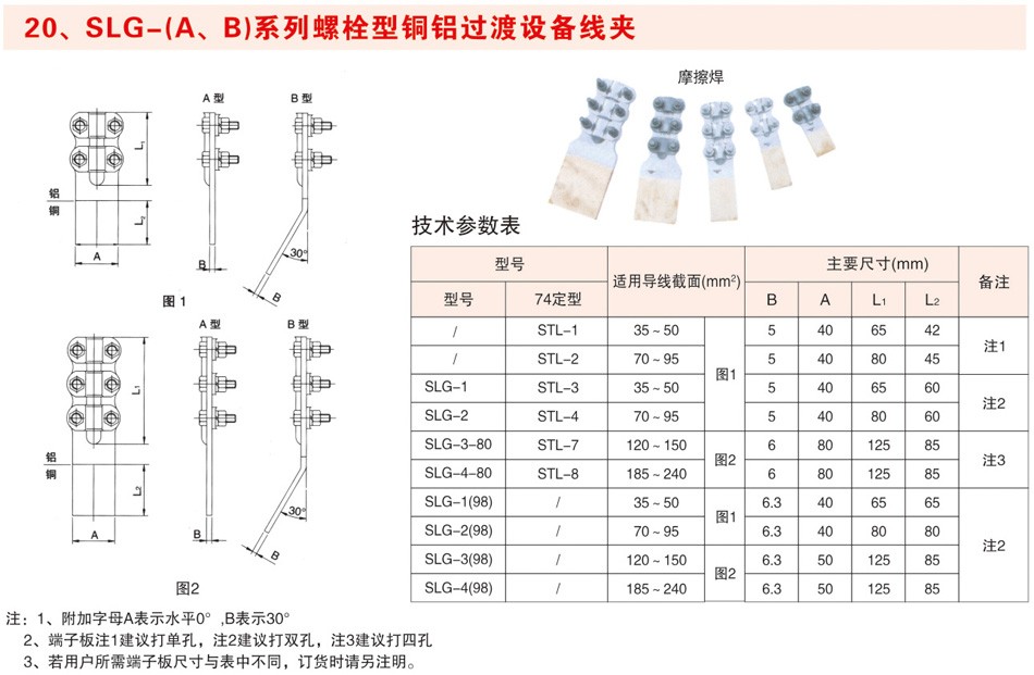 SLG-(A、B)系列螺栓型铜铝过渡设备线夹