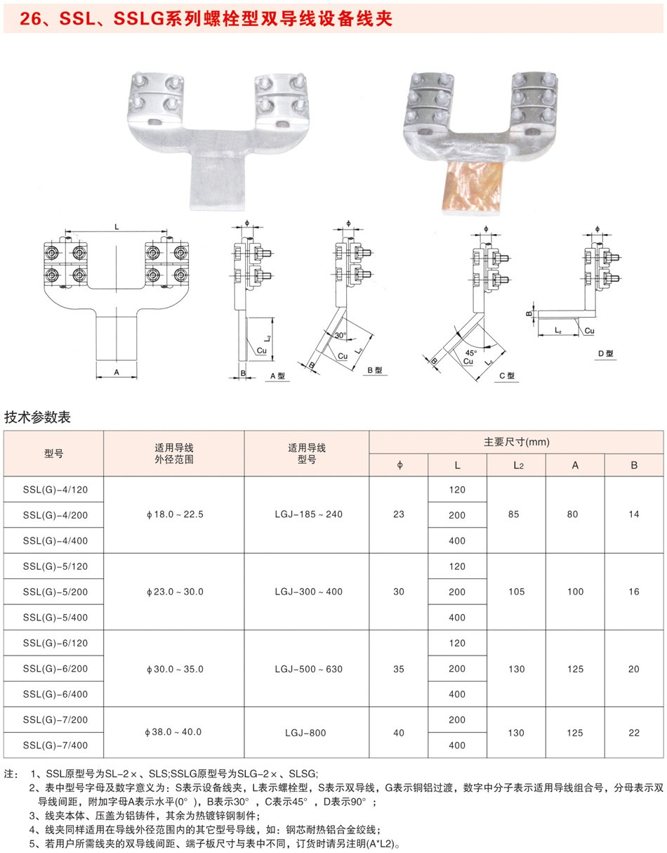 SSL、SSLG系列螺栓型双导线设备线夹