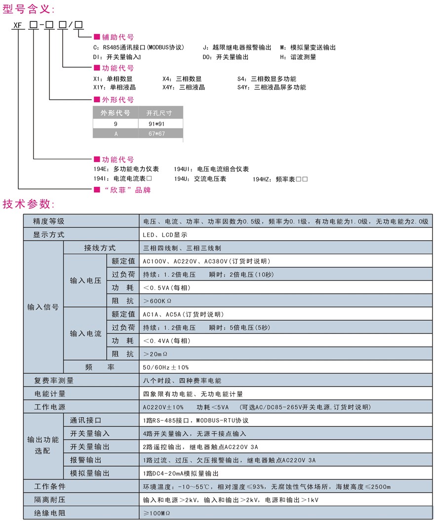 XF194L-9S4Y三相网络多功能复费率表