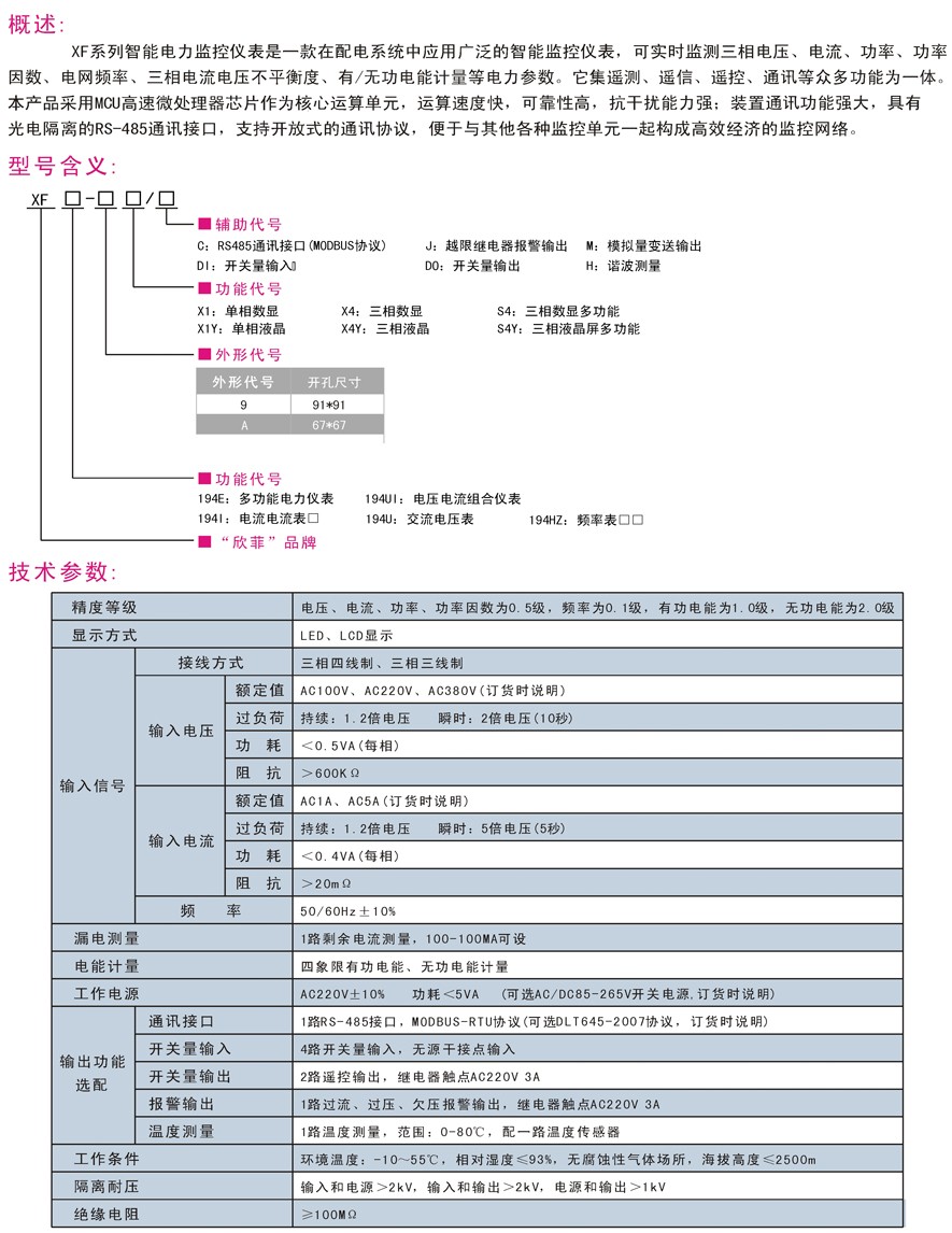 XF194Z-9SY三相网络多功能液晶表