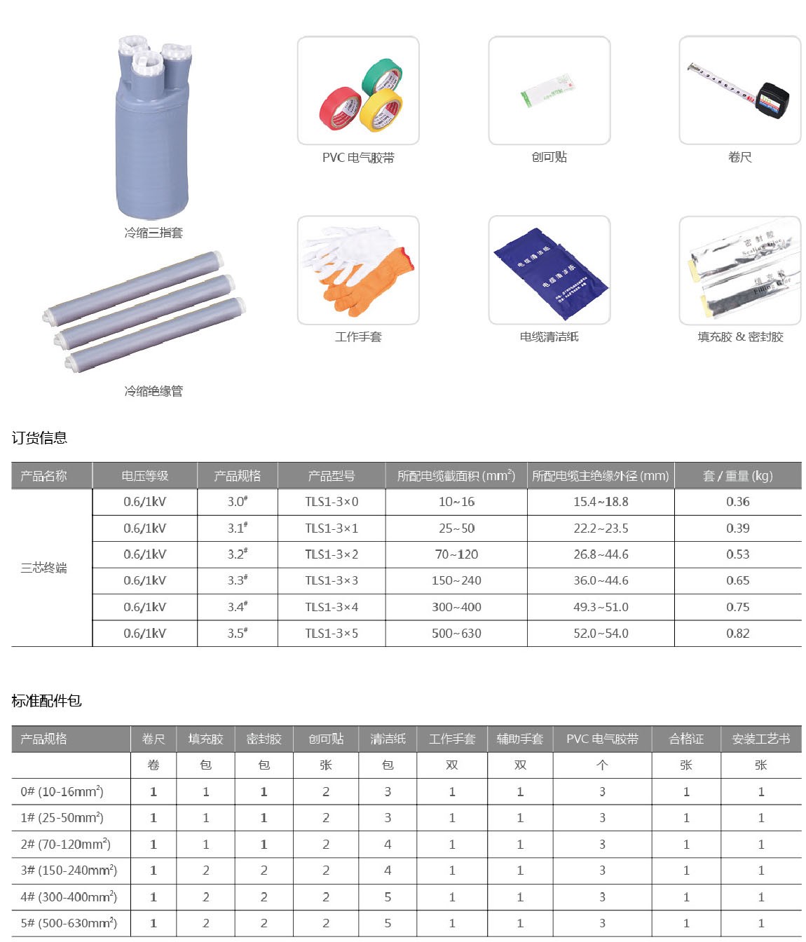 0.6/1KV全冷缩三芯终端电缆附件