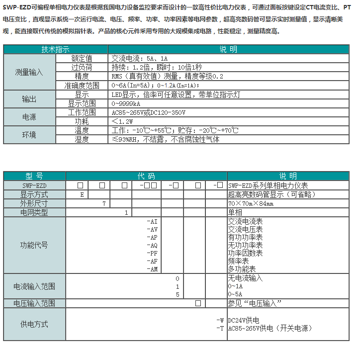 SWP-EZD系列单相电力仪表