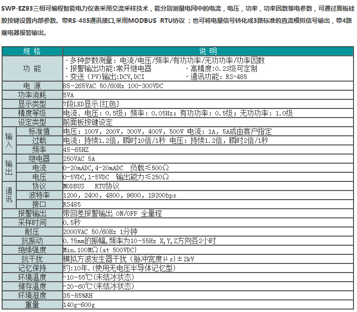 SWP-EZ93三相可编程智能电力仪表