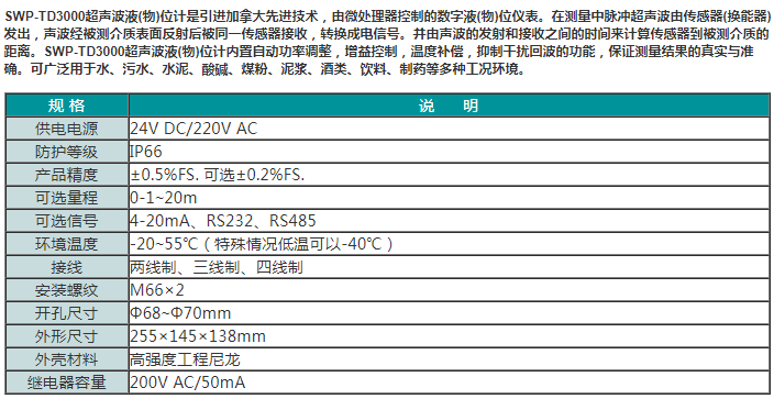 SWP-TD3000系列超声波物位仪