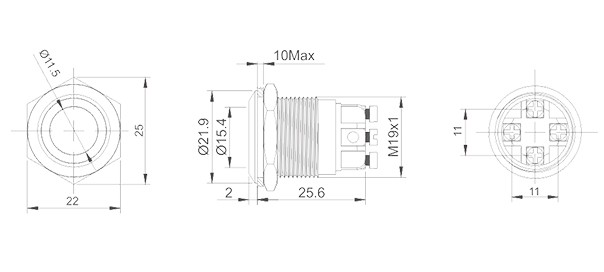 HBDGQ19F-10WE/L/△/▲/◎型19mm金属轻触开关