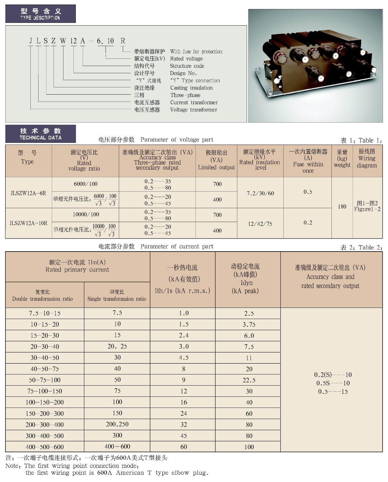 JLSZW12A-10R户内组合互感器