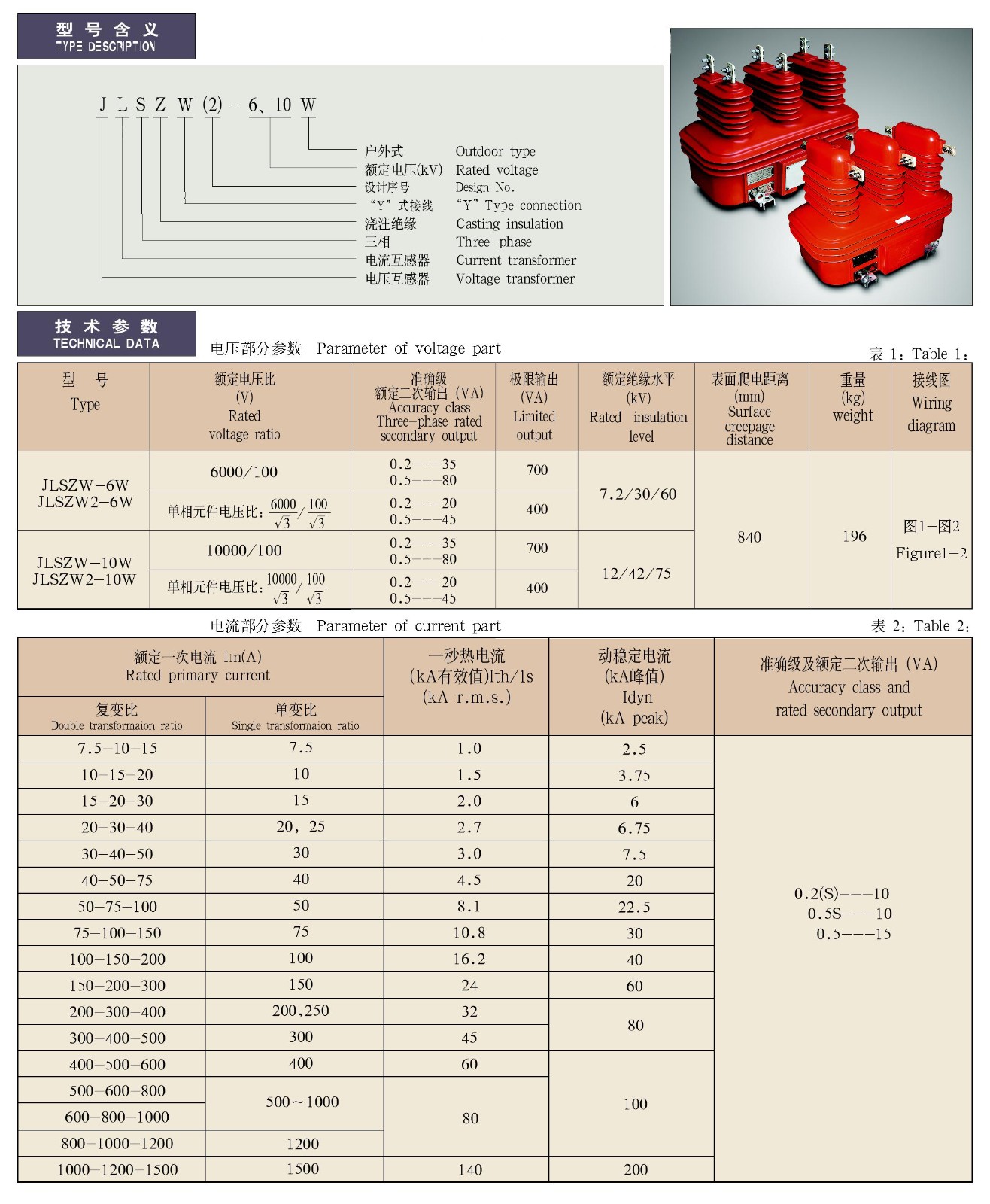 JLSZW1(2)-10W户外组合互感器