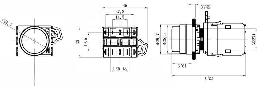 HBD-K20B-22GD塑料开关按钮