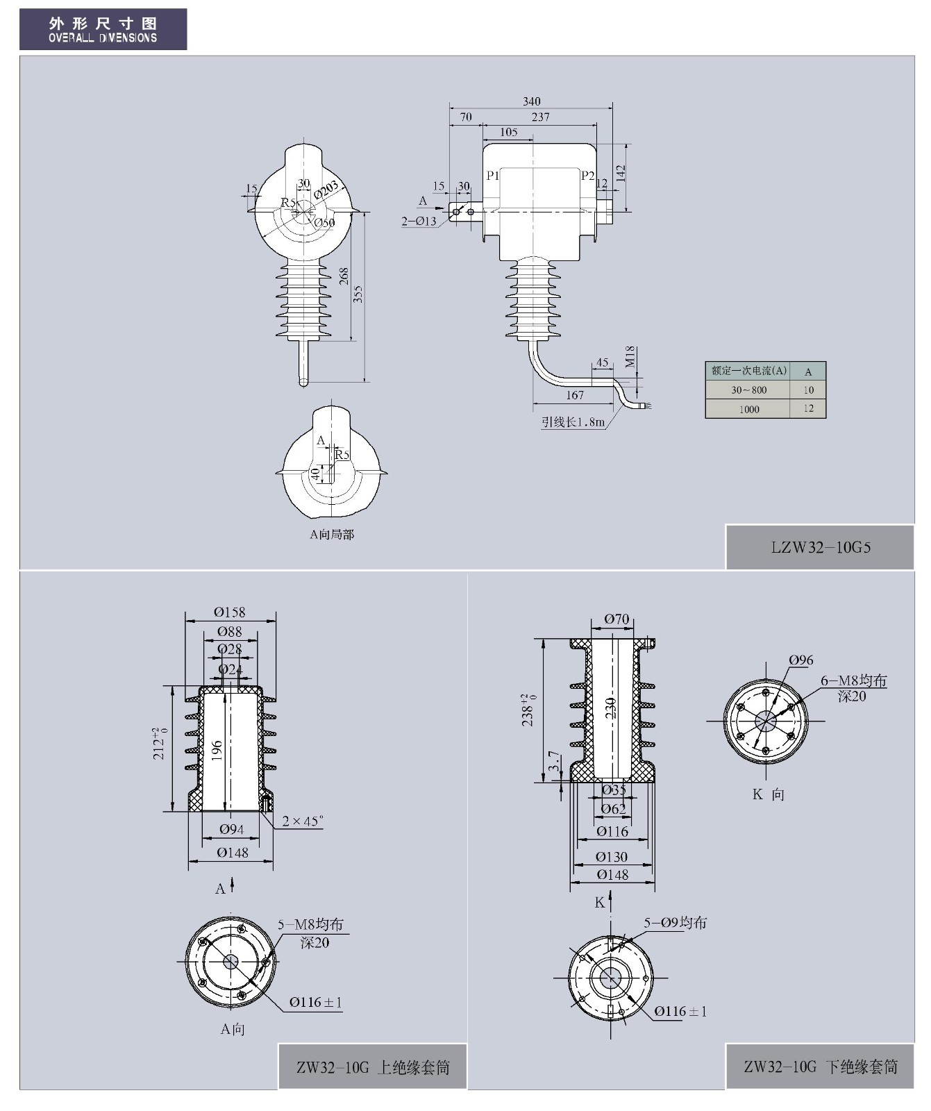 0.5-12KV-LZW32-10柱上开关配套用电流互感器及绝缘支柱