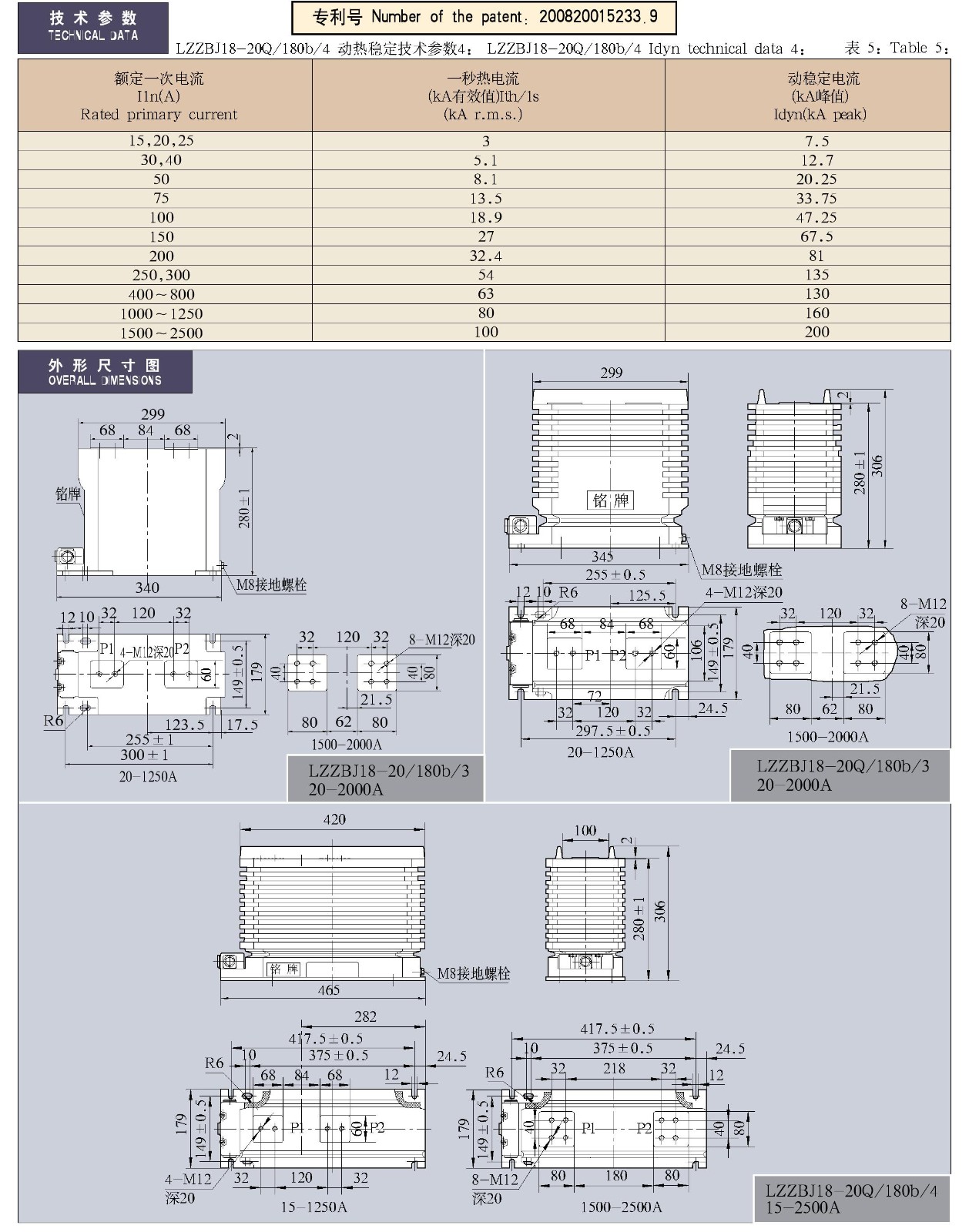 15-24KV-LZZBJ18-20(Q)/180b/3(4）系列电流互感器