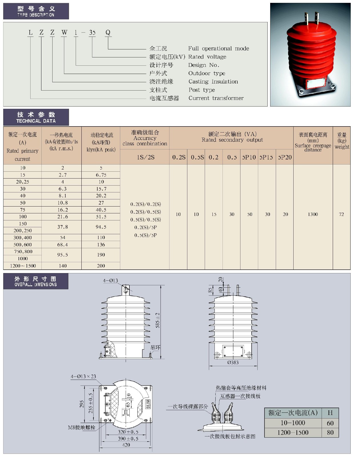 27.5-35kV-LZZW1-35Q型环氧树脂支柱式电流互感器