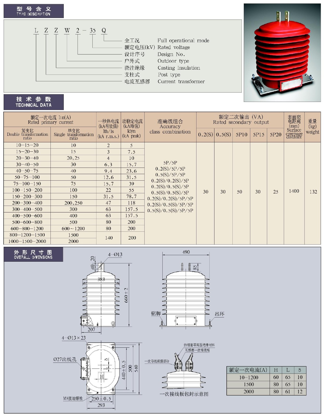 27.5-35kV-LZZW2-35Q型环氧树脂支柱式电流互感器