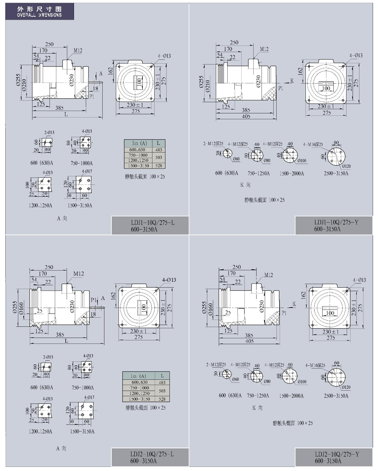 LDJ1(2、3、4、5)-10(Q)/210(250、275)-L、Y系列电流互感器