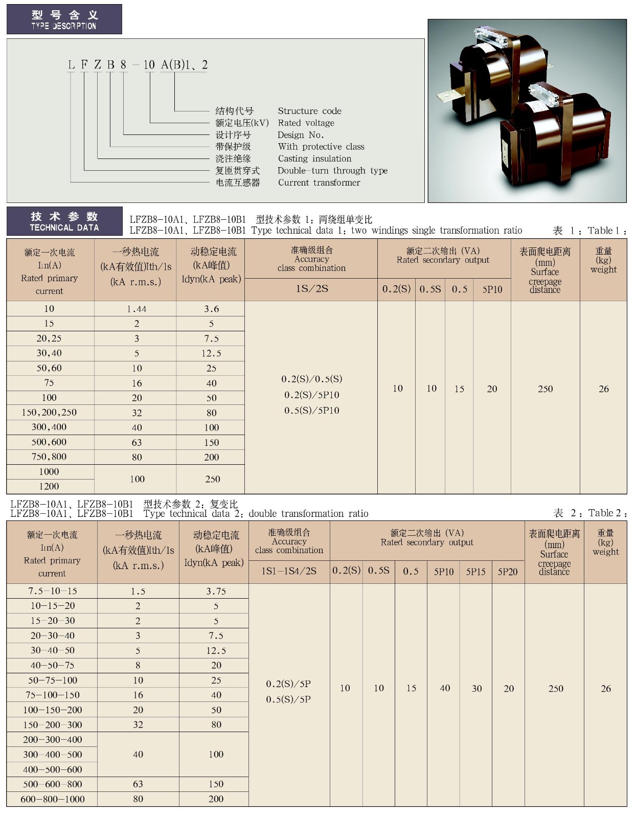 LFZB8-10A(B)1、2系列电流互感器