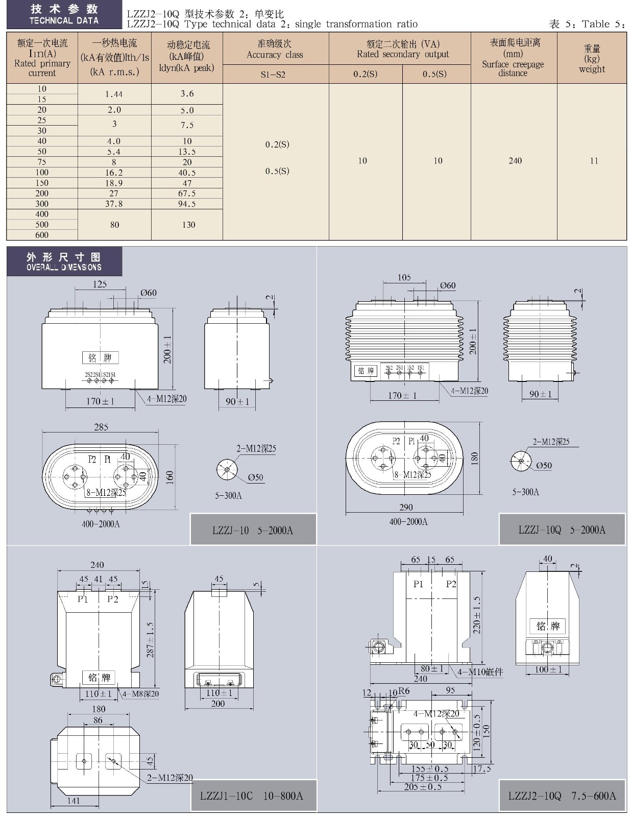 LZZJ(1,2)-10(Q,C)系列电流互感器