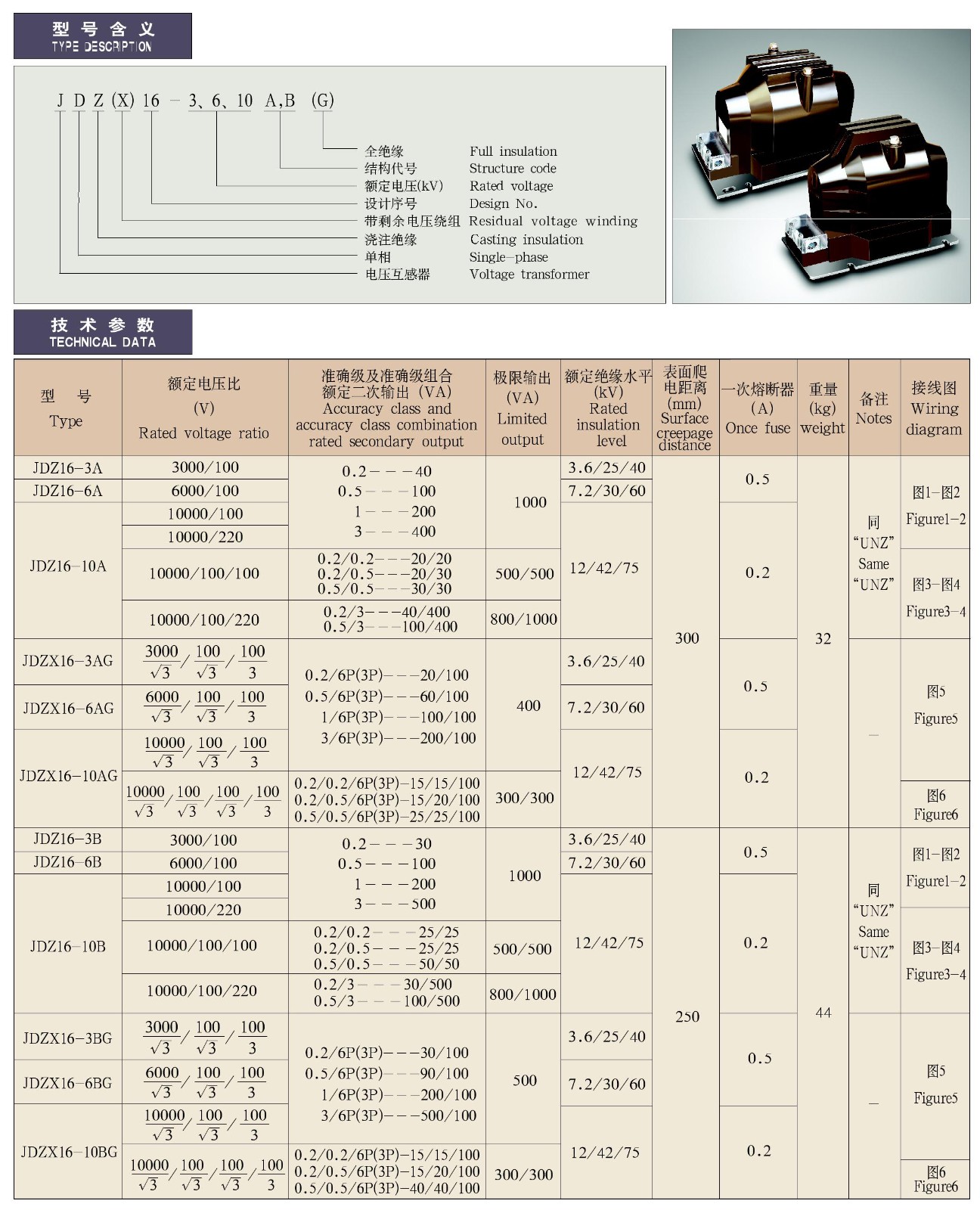 JDZ(X)16-3、6、10A、B(G)系列全封闭户内单相电压互感器