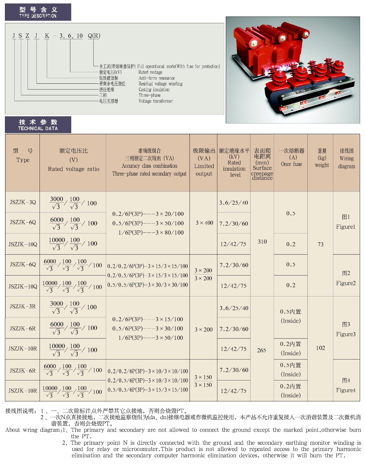 JSZJK-3、6、10Q(R)系列抗铁磁谐振三相电压互感器