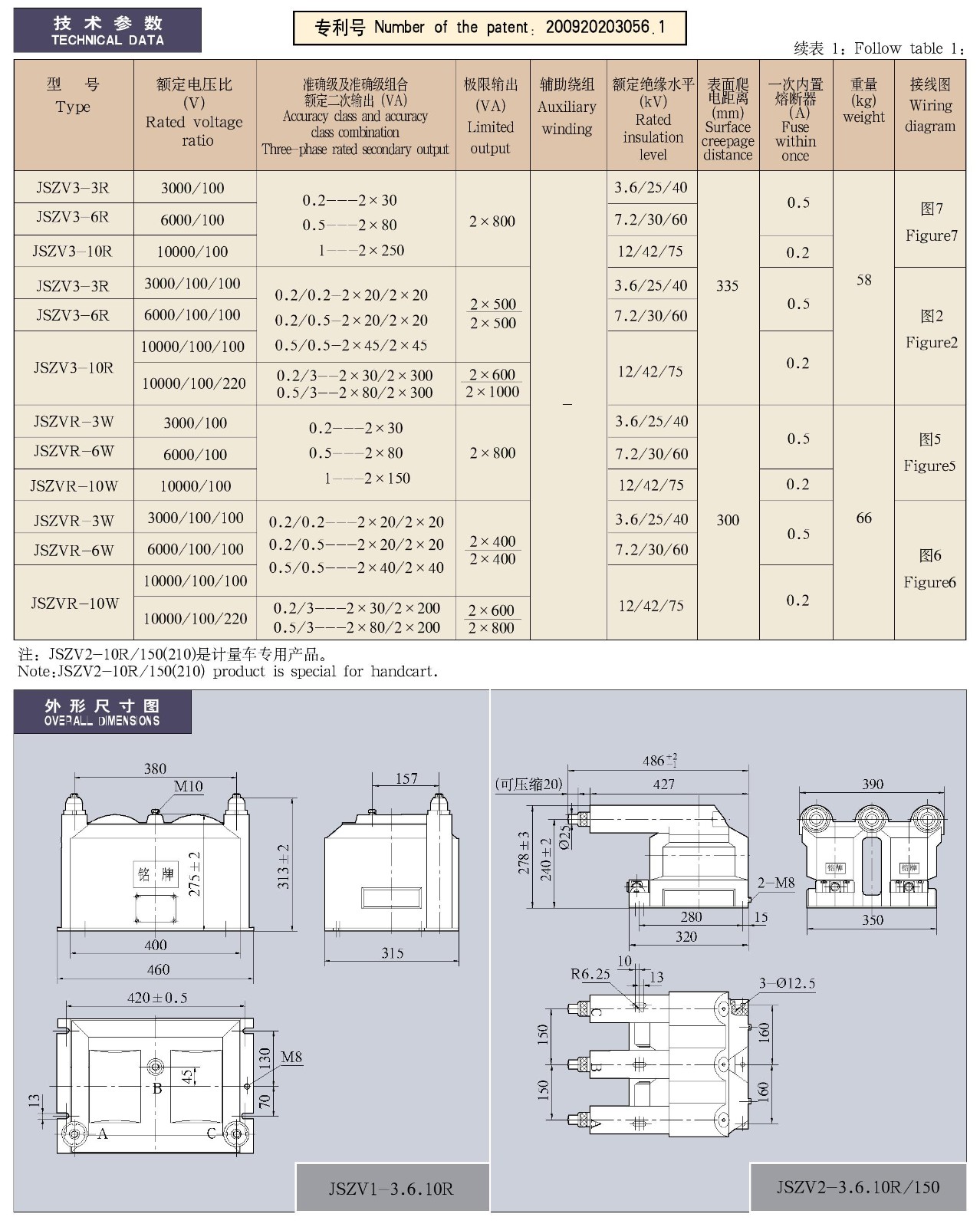 JSZV（R）(1、2、3)-3、6、10(R/W)(/150、210)系列全封闭带熔断器户内三相电压互感器