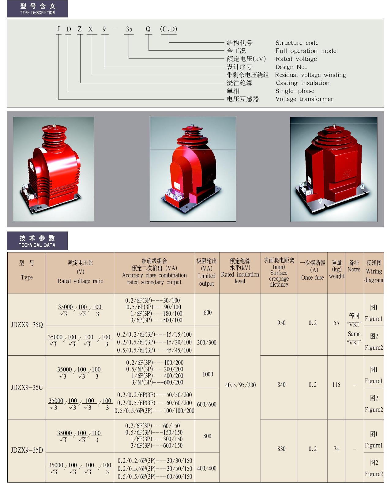 JDZX9-35Q　JDZX9-35C　JDZX9-35D型全封闭户内单相电压互感器