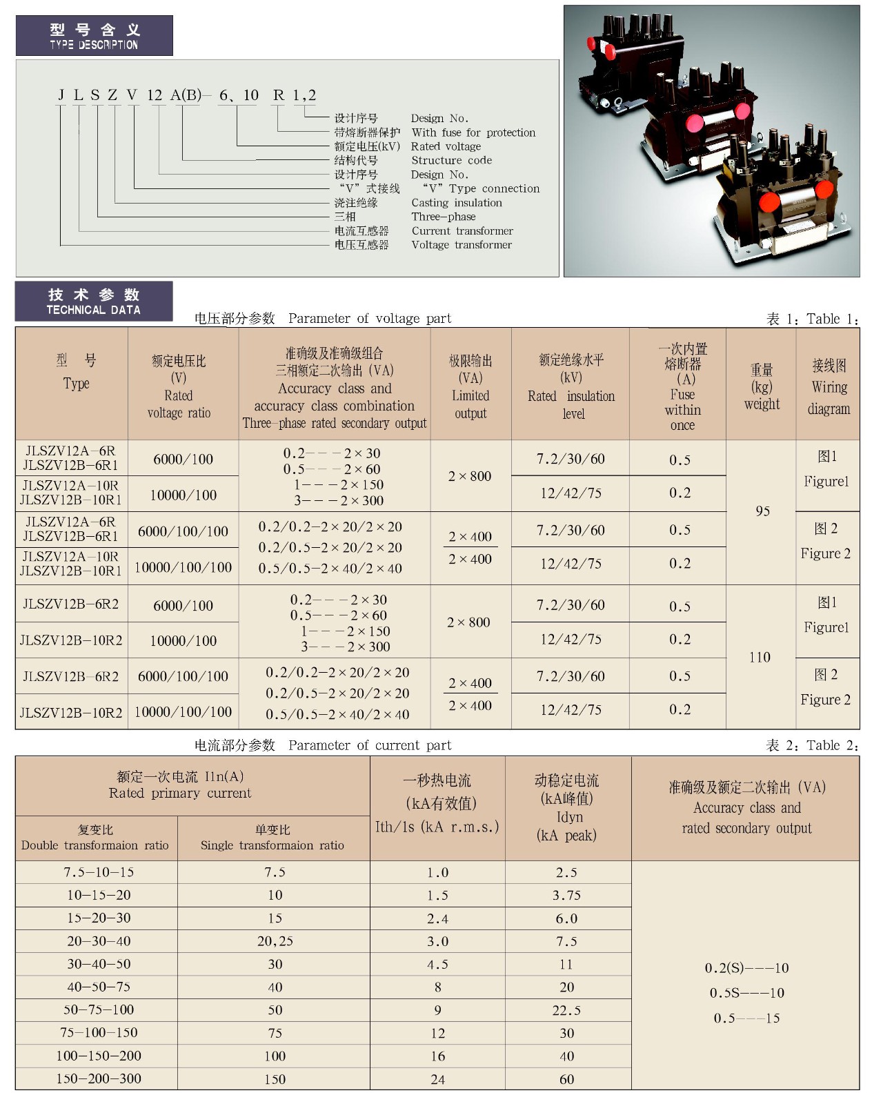 JLSZV12A(B)-6、10R1(2)系列全封闭肘头座式带熔断器户内三相组合互感器