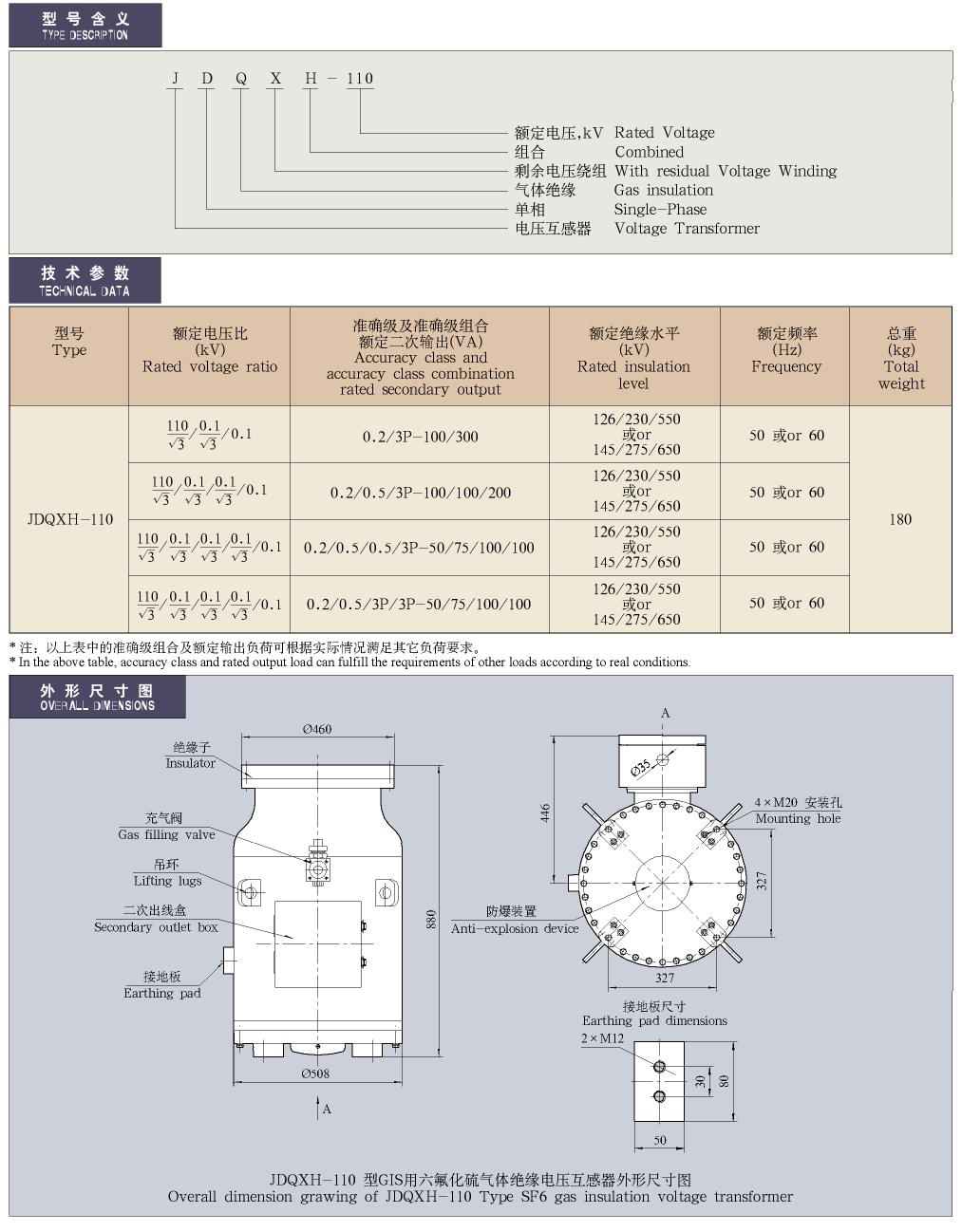 35-220kV GIS配套SF6气体绝缘电压互感器​JDQXH-110